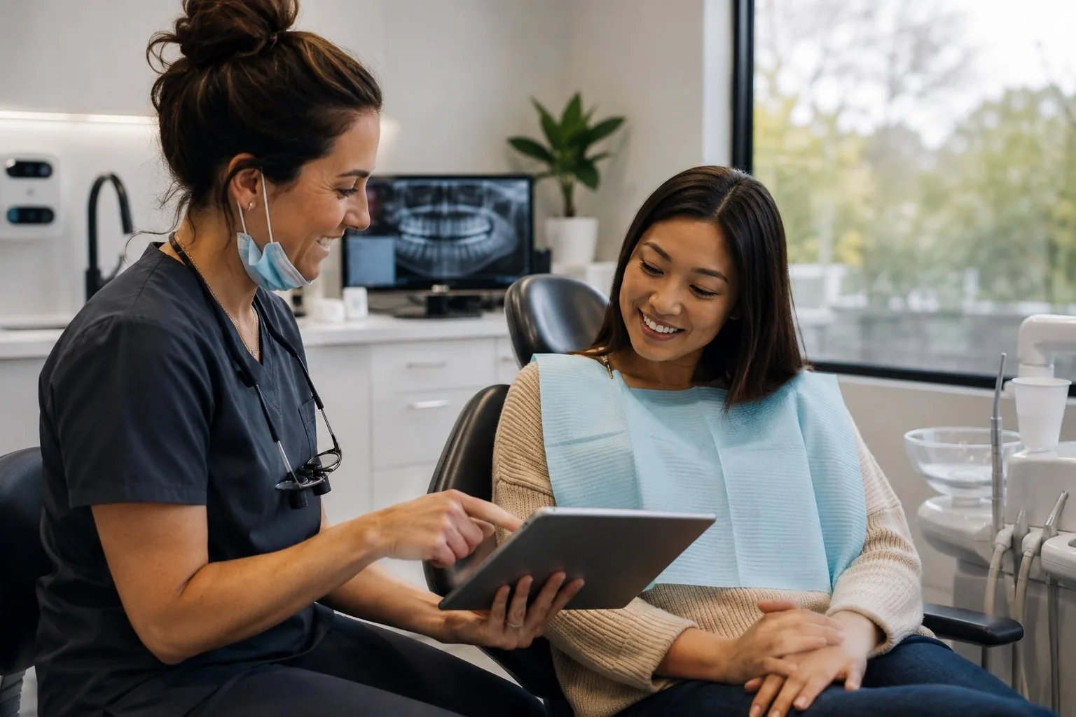 Dental hygienist reviewing a treatment plan with a patient at Diamondback Dentistry in Phoenix