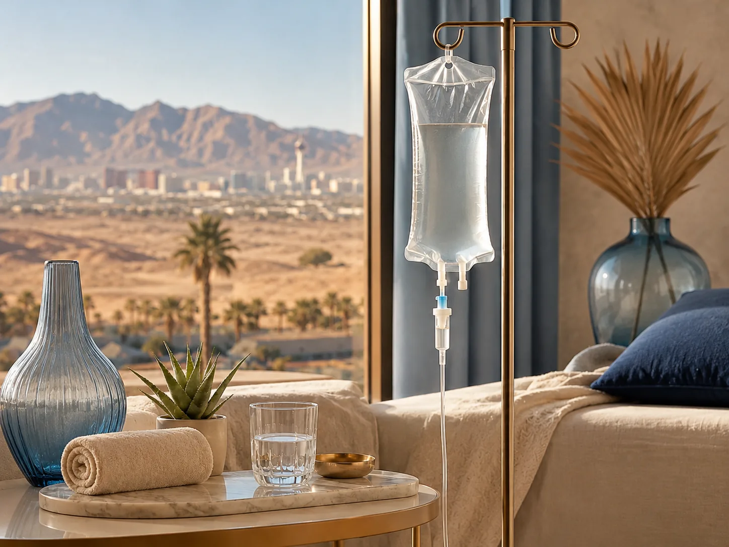 IV drip set up in a Primm, NV hotel room