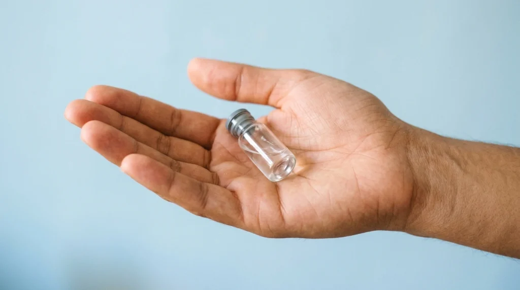 A patient-specific compounded vial held in an open hand, Las Vegas Mobile IV Therapy